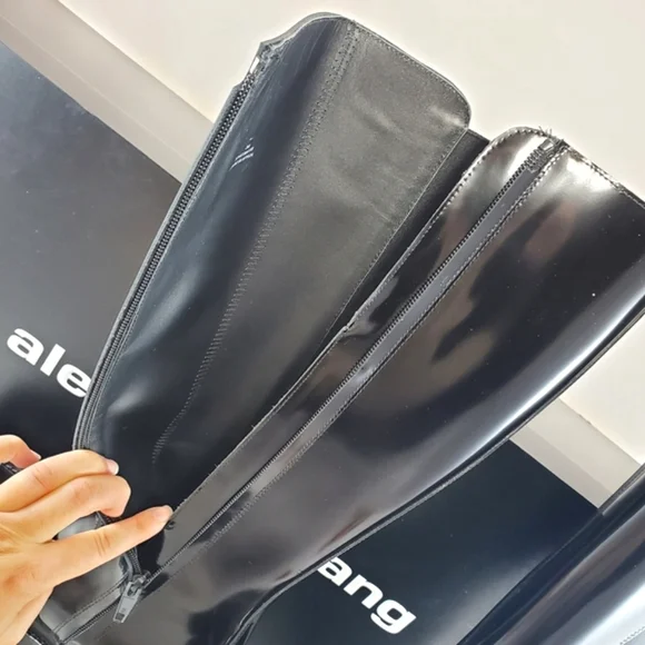 NWT$995 Alexander Wang Carter Black Patent Leather Platform Tall Boots Sz 38 - Picture 12 of 16